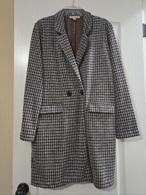 Philosophy Republic Black & White Houndstooth Wool-Blend Trench Coat